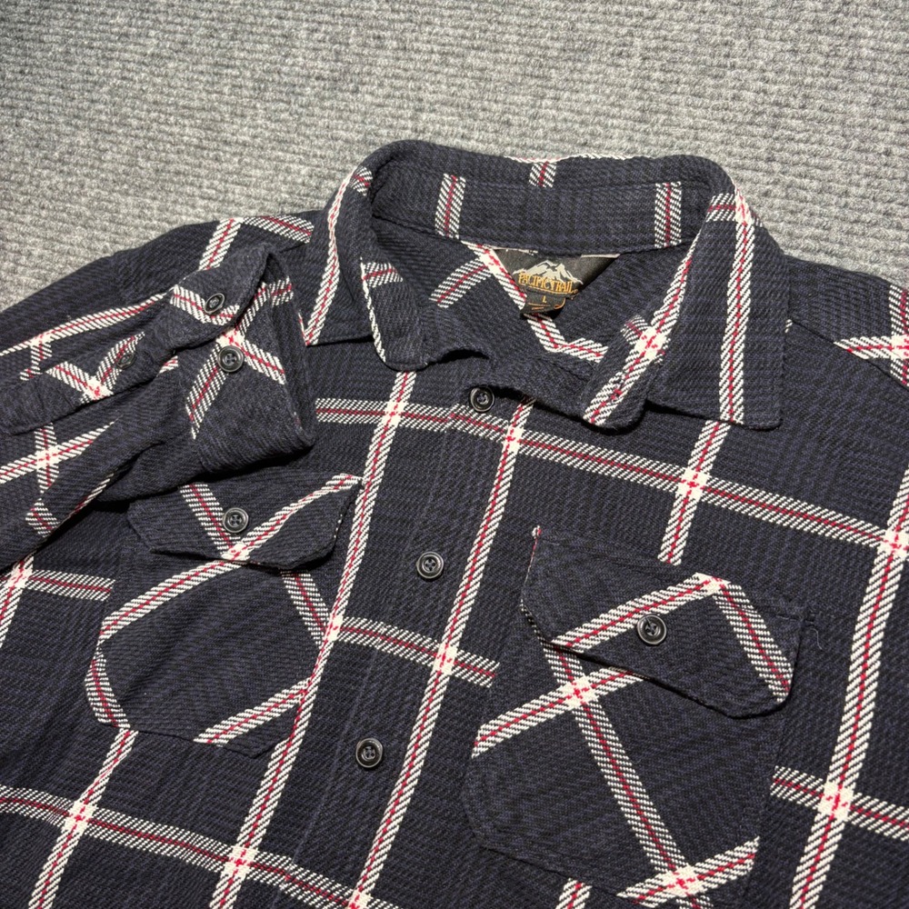Pacific Trail Mens Large Navy Blue Red Plaid‎ Cotton Flannel Button Down Shirt
